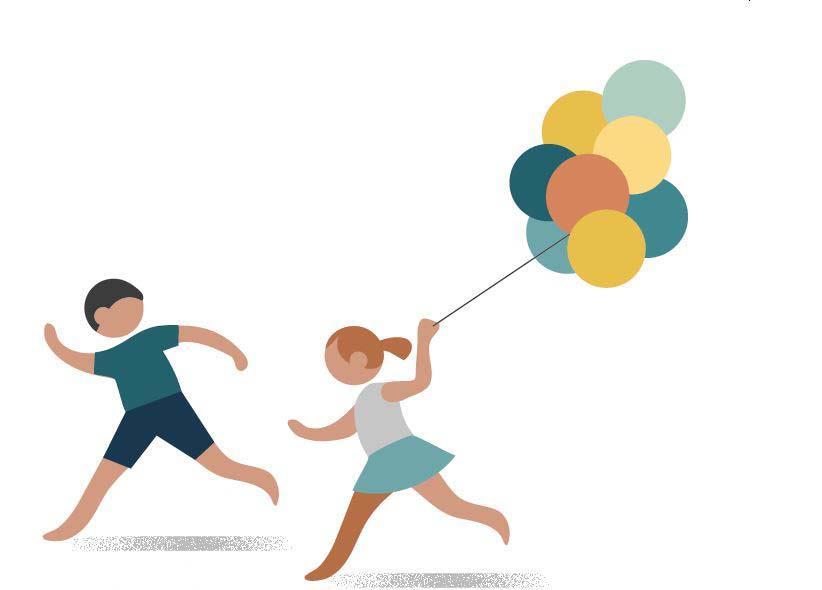 Illustrasjon av barn med ballonger - Klikk for stort bilde