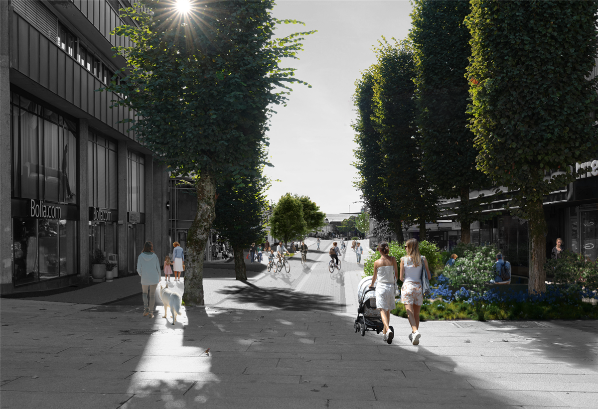 Tegning av fremtidige Storgaten - Klikk for stort bilde