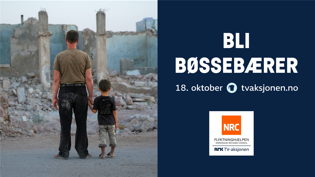 Plakat med bilde fra en krigssone med påskriften Bli bøssebærer 18. oktober - Klikk for stort bilde