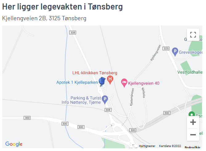 Kartutsnitt legevakta. - Klikk for stort bilde