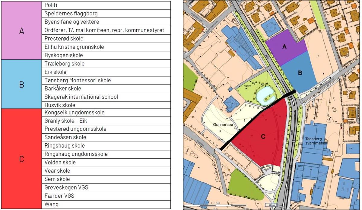 Kart med seksjoner i gunnarsbøparken - Klikk for stort bilde