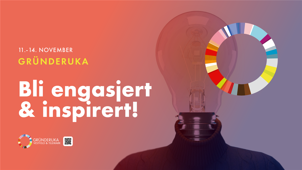 Plakat med teskt om Gründeruka 2024 - Klikk for stort bilde