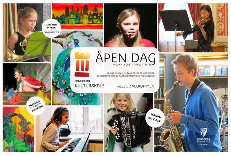 Bildemontasje som viser ulike elever ved kulturskolen. - Klikk for stort bilde