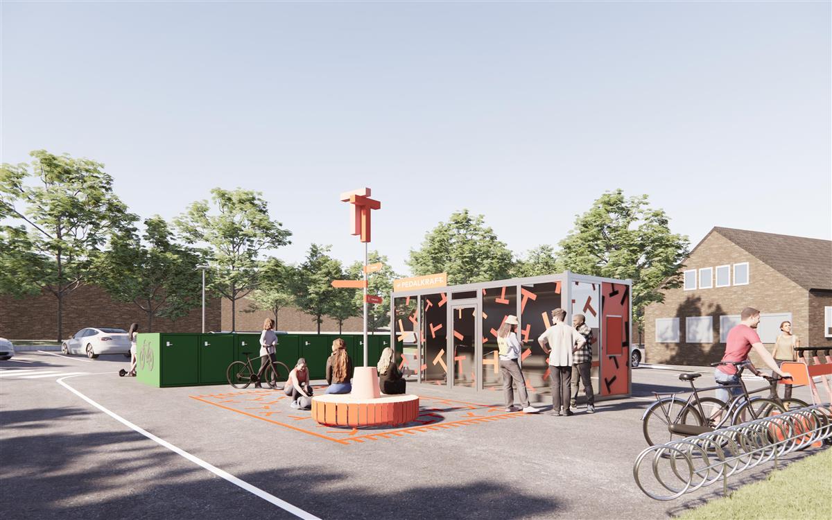 Illustrasjon av nytt mobilitetspunkt på Tønsberg stasjon. - Klikk for stort bilde
